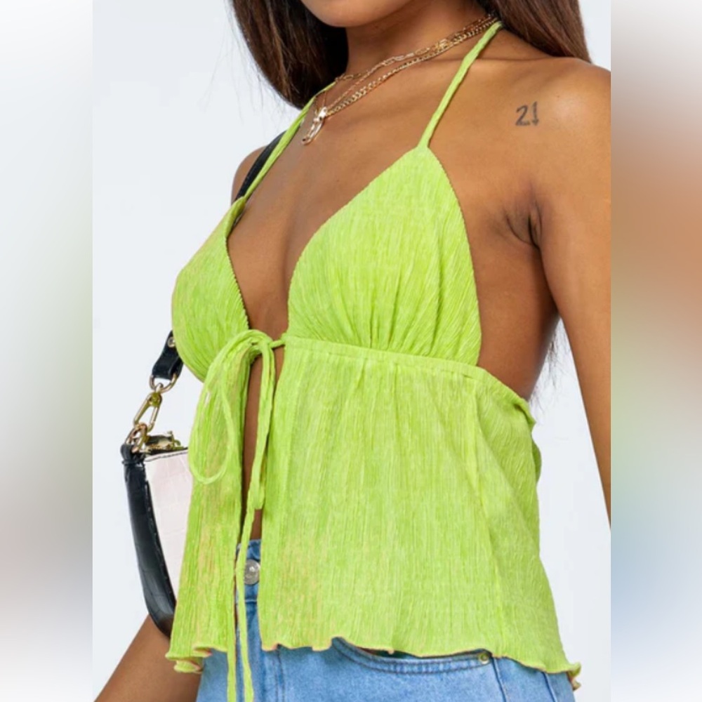 Princess Polly Green Halter Tie Front Top | 6